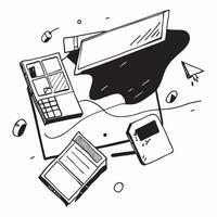 Top view of a workspace with a laptop and sticky notes symbolizing digital productivity in double exposure with copy space concept as A top view of a workspace with a laptop and s Clear vector