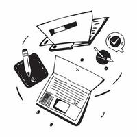 Top view of a workspace with a laptop and sticky notes symbolizing digital productivity in double exposure with copy space concept as A top view of a workspace with a laptop and s Clear Set 3 vector