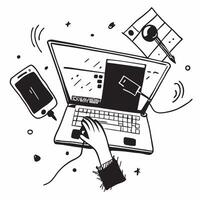 Top view of a workspace with a keyboard and mouse symbolizing technology in double exposure with copy space concept as A top view of a workspace blended with a keyboard and mouse Clear vector