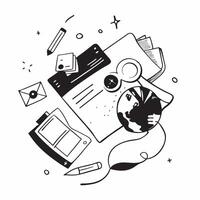 Top view of a workspace with a coffee cup and notepad symbolizing planning in double exposure with copy space concept as A top view of a workspace blended with a coffee cup and no Clear vector