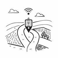 Top view of a vineyard with GPS mapping overlay symbolizing GPS guided viticulture in double exposure with copy space concept as A top view of a vineyard blended with GPS mapping Clear vector