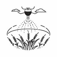 Top view of a rice field with drone spraying overlay symbolizing precision agriculture in double exposure with copy space concept as A top view of a rice field intertwined with a Clear vector