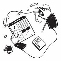 Top view of a desk with a planner and phone symbolizing organization in double exposure with copy space concept as A top view of a desk with a planner and phone intertwined repres Clear vector