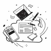 Top view of a desk with a pen and a smartphone symbolizing communication in double exposure with copy space concept as A top view of a desk with a pen and smartphone intertwined r Clear vector