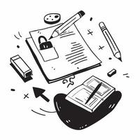 Top view of a desk with a drawing pad and pencils symbolizing artistic tools in double exposure with copy space concept as A top view of a desk with a drawing pad and pencils inte Clear vector