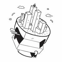 Top view of a cityscape with overlay of tech symbols symbolizing digital transformation in double exposure with copy space concept as A top view of a cityscape blended with tech s Clear Set 6 vector