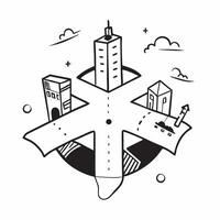 Top view of a cityscape with overlay of tech symbols symbolizing digital transformation in double exposure with copy space concept as A top view of a cityscape blended with tech s Clear Set 7 vector