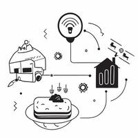 Top view of a dairy farm with sensors overlay symbolizing smart livestock management in double exposure with copy space concept as A top view of a dairy farm intertwined with sens Clear vector