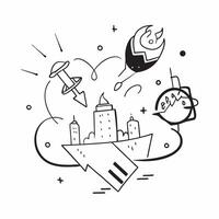 Top view of a cityscape with overlay of tech symbols symbolizing digital transformation in double exposure with copy space concept as A top view of a cityscape blended with tech s Clear Set 11 vector