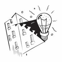 Top view of a cityscape with a light bulb overlay symbolizing urban innovation in double exposure with copy space concept as A top view of a cityscape blended with a light bulb re Clear vector