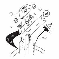 Top view of a cityscape with overlay of tech symbols symbolizing digital transformation in double exposure with copy space concept as A top view of a cityscape blended with tech s Clear Set 4 vector