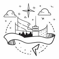 Top view of a city with wind turbines overlay symbolizing renewable energy integration in double exposure with copy space concept as A top view of a city blended with wind turbine Clear vector