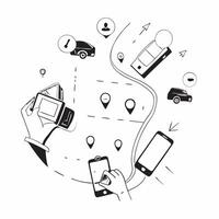 Top view of a city with smart parking overlay symbolizing innovative mobility in double exposure with copy space concept as A top view of a city blended with smart parking symbols Clear vector