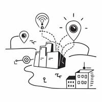 Top view of a city with overlay of urban sensors symbolizing smart monitoring in double exposure with copy space concept as A top view of a city blended with urban sensors represe Clear Set 2 vector