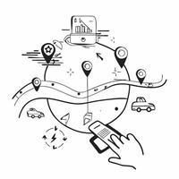 Top view of a city with overlay of urban sensors symbolizing smart monitoring in double exposure with copy space concept as A top view of a city blended with urban sensors represe Clear vector