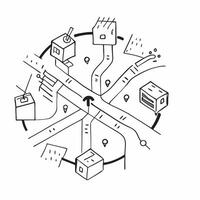 Top view of a city with drone paths overlay symbolizing futuristic delivery in double exposure with copy space concept as A top view of a city blended with drone paths representin Clear vector