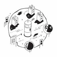 Top view of a city with charging stations overlay symbolizing electric mobility in double exposure with copy space concept as A top view of a city blended with electric vehicle ch Clear vector