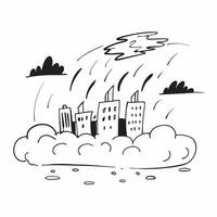 Thunderous Sky Over City concept as City skyline under dramatic thunderclouds capturing the stark contrast between urban life and nature in Photo Stock Concept Clear Set 2 vector