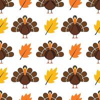 Thanksgiving turkeys seamless tile pattern with autumn leaves and harvest elements for festive decor concept as Thanksgiving turkeys and autumn leaves arranged seamlessly to create Clear vector