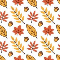 Thanksgiving leaves seamless pattern with rich autumn colors of red orange and yellow for a warm harvest inspired look concept as Warm Thanksgiving pattern with red orange and yell Clear vector