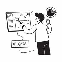 Technology Adoption Analyst Reviewing Market Adoption Rates concept as A technology adoption analyst reviews adoption rates to predict the success of new tech products in different Clear vector