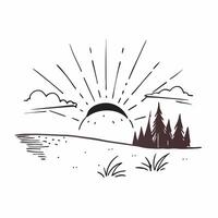 Sunset Through the Forest concept as Rays of the setting sun filter through a dense forest casting long shadows and painting the foliage in warm light in Photo Stock Concept Clear vector