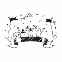 Summer festival scene with colorful flags and happy people concept as A summer festival scene with colorful flags and happy people with ample copyspace for text capturing the joy a Clear vector