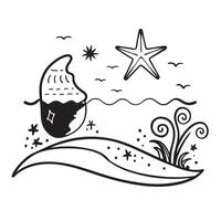 Starfish and seashells on a sandy beach with ocean waves concept as Starfish and seashells on a sandy beach with ocean waves with ample copyspace for text representing the natural Clear vector