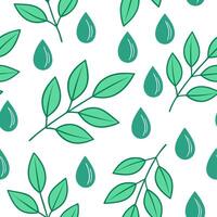 Spring nature seamless pattern with gentle rain droplets on leaves and soft green hues for serene designs concept as Seamless pattern with soft green leaves and gentle rain droplet Clear vector