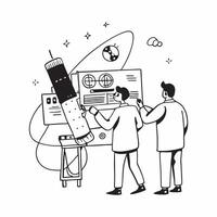 Spacecraft System Diagnostics concept as Technicians and engineers perform diagnostics and maintenance on spacecraft systems to ensure mission readiness in Photo Stock Concept Clear Set 2 vector