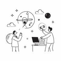 Space Weather Monitoring concept as Scientists analyze space weather data to predict solar activity and protect satellites and communication systems in Photo Stock Concept Clear vector