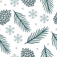 Snowy pine seamless tile pattern with pinecones and snowflakes for nature inspired winter decor concept as Pinecones and snowflakes arranged seamlessly to create nature inspired sn Clear vector
