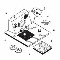 Smart Home Theater System Setup concept as Setting up a smart home theater system for an immersive audio visual entertainment experienceSimple flat illustration in isometric scene Clear Set 2 vector