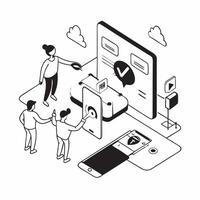 Smart Home Security Monitoring concept as Homeowners use a smart home system to monitor security and receive alerts on their mobile devicesSimple flat illustration in isometric sc Clear Set 2 vector
