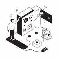 Smart Home Control Hub Setup concept as Setting up a smart home control hub to manage all connected devices seamlessly in a householdSimple flat illustration in isometric scene Clear Set 2 vector