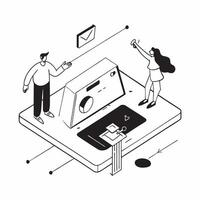 Smart Home Climate Control concept as A couple uses a tablet to adjust the climate control system in their smart home for comfort and efficiencySimple flat illustration in isometr Clear Set 2 vector