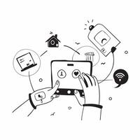 Smart Home Control Hub Setup concept as Setting up a smart home control hub to manage all connected devices seamlessly in a householdSimple flat illustration in isometric scene Clear vector