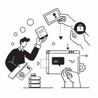 Smart Home Device Installation concept as An electrician installs various smart devices in a home enhancing the homeowners control over their propertySimple flat illustration in i Clear vector