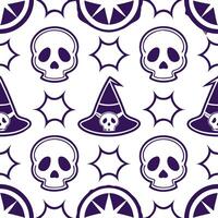 Skeletons and witches seamless tile pattern with spooky elements and dark hues for macabre Halloween decor concept as Spooky skeletons and witches arranged seamlessly with dark hue Clear vector