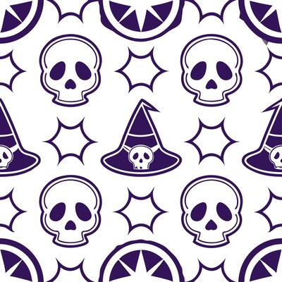 Skeletons and witches seamless tile pattern with spooky elements and dark hues for macabre Halloween decor concept as Spooky skeletons and witches arranged seamlessly with dark hue Clear