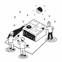 Simple flat design icon Volunteers installing solar panels on a community center concept as Volunteers installing solar panels on a community center highlighting renewable energy c Clear vector
