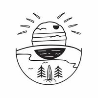 Simple flat design icon Sunset Silhouettes concept as Silhouettes of trees and wildlife are stark against the vibrant backdrop of a setting sun flat illustration in Clear vector