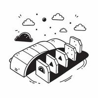 Simple flat design icon Suburban Rainbow Afternoon concept as A rainbow emerges over suburban rooftops after an afternoon shower offering a colorful respite from daily life flat i Clear vector
