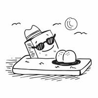 Simple flat design icon Sunhat and sunglasses on a tropical beach with a clear sky concept as Sunhat and sunglasses on a tropical beach with a clear sky providing ample copyspace f Clear vector
