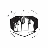 Simple flat design icon Starry Night Over Cityscape concept as The cityscape sparkles below a starry night creating a juxtaposition of urban lights and celestial stars flat illust Clear vector