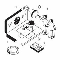 Simple flat design icon Spacecraft System Diagnostics concept as Technicians and engineers perform diagnostics and maintenance on spacecraft systems to ensure mission readinessSim Clear Set 2 vector