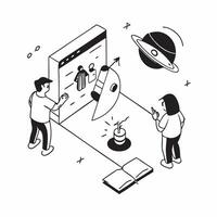 Simple flat design icon Spacecraft Simulation Training concept as Space engineers participate in spacecraft simulation training to prepare for real world space mission challengesS Clear vector