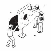 Simple flat design icon Space Station Maintenance concept as Astronauts perform maintenance on a space station module showcasing zero gravity working conditionsSimple flat illustr Clear Set 2 vector