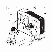 Simple flat design icon Space Station Maintenance concept as Astronauts perform maintenance on a space station module showcasing zero gravity working conditionsSimple flat illustr Clear vector