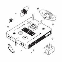 Simple flat design icon Space Adventure Tiles concept as Tiles depicting a colorful space adventure inspiring young minds with stars planets and astronauts flat illustration in is Clear vector